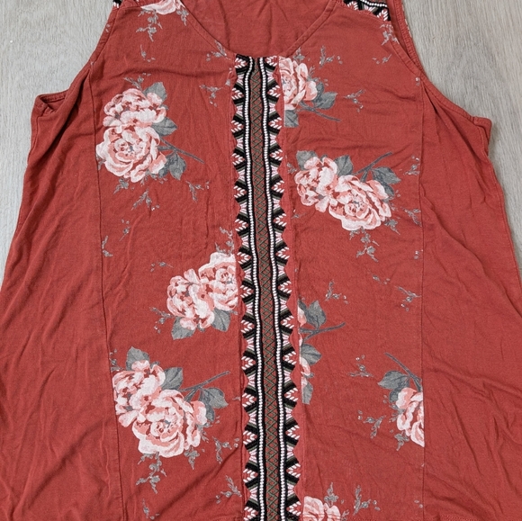 Ricki's Rust Orange BOHO Floral Tribal Embroidered Trim Women's Tank Top Size M - Picture 3 of 7